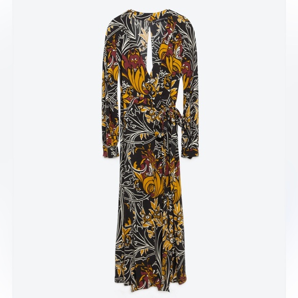 ZARA | Black Floral Wrap Dress - Picture 1 of 9